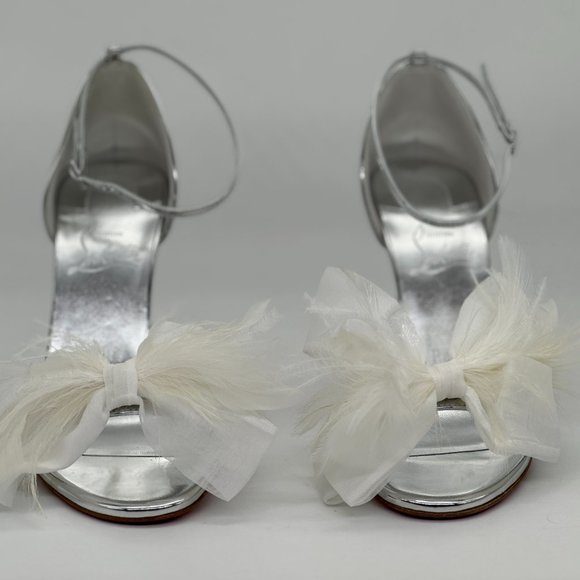 Christian Louboutin ANEMONA 100 Feather Bow Metallic Sandals Heels Shoes - Picture 9 of 16